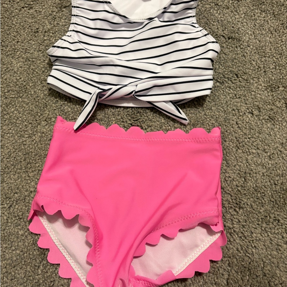 Striped and Pink Kids Bikini Set